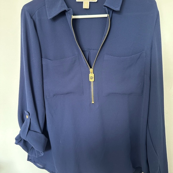 Michael Kors Navy Blue & Gold Blouse - Picture 6 of 7